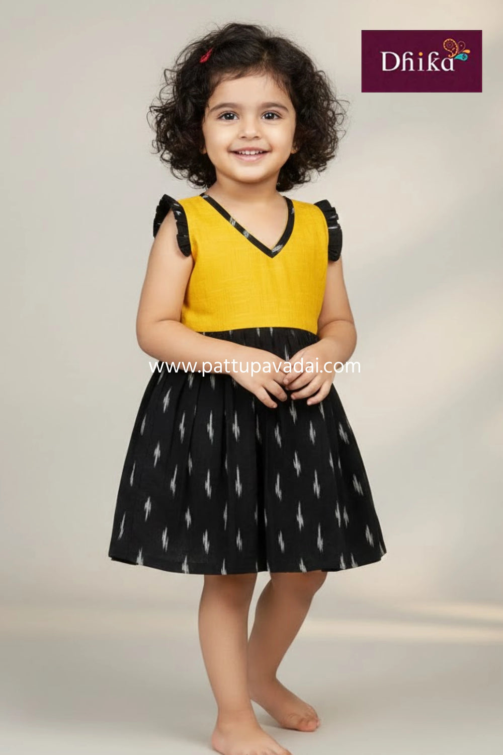 Pure Cotton Yellow & Black Frock for Kids – Comfortable Everyday Wear