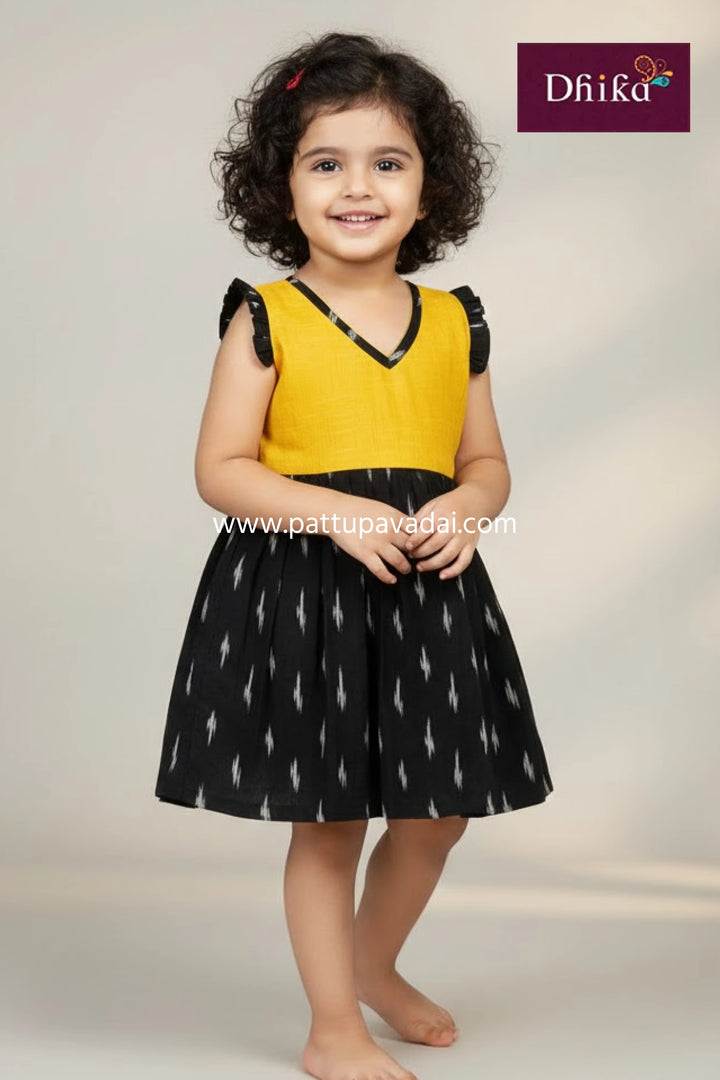 Pure Cotton Yellow & Black Frock for Kids – Comfortable Everyday Wear