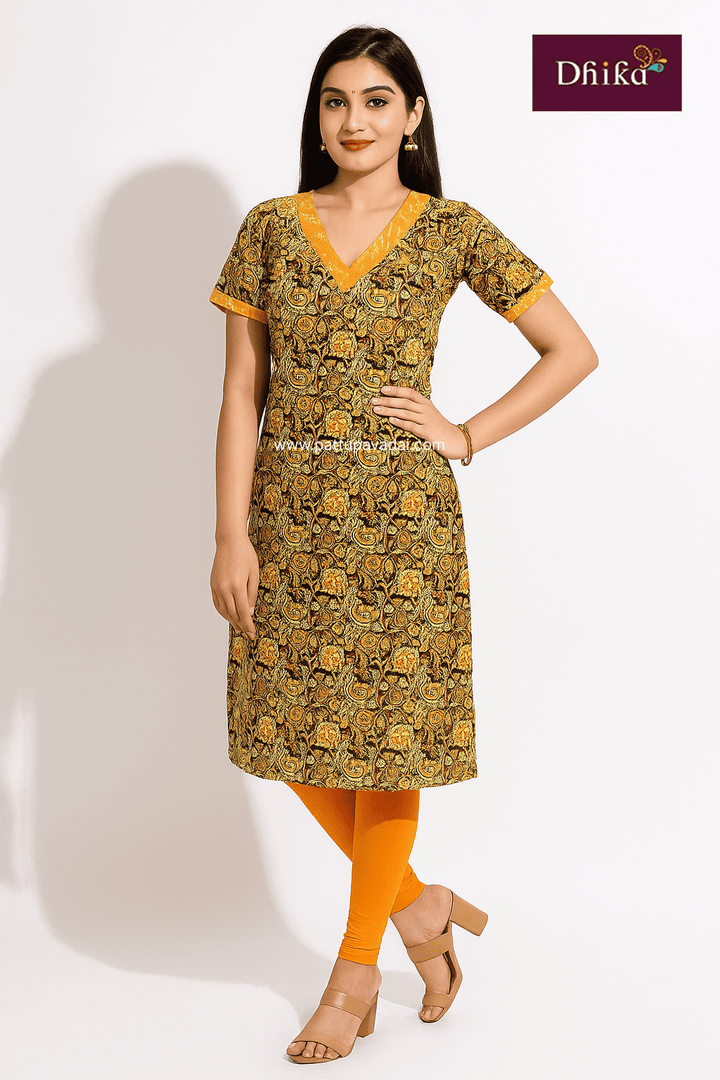 Pure Cotton Yellow and Black Kurti
