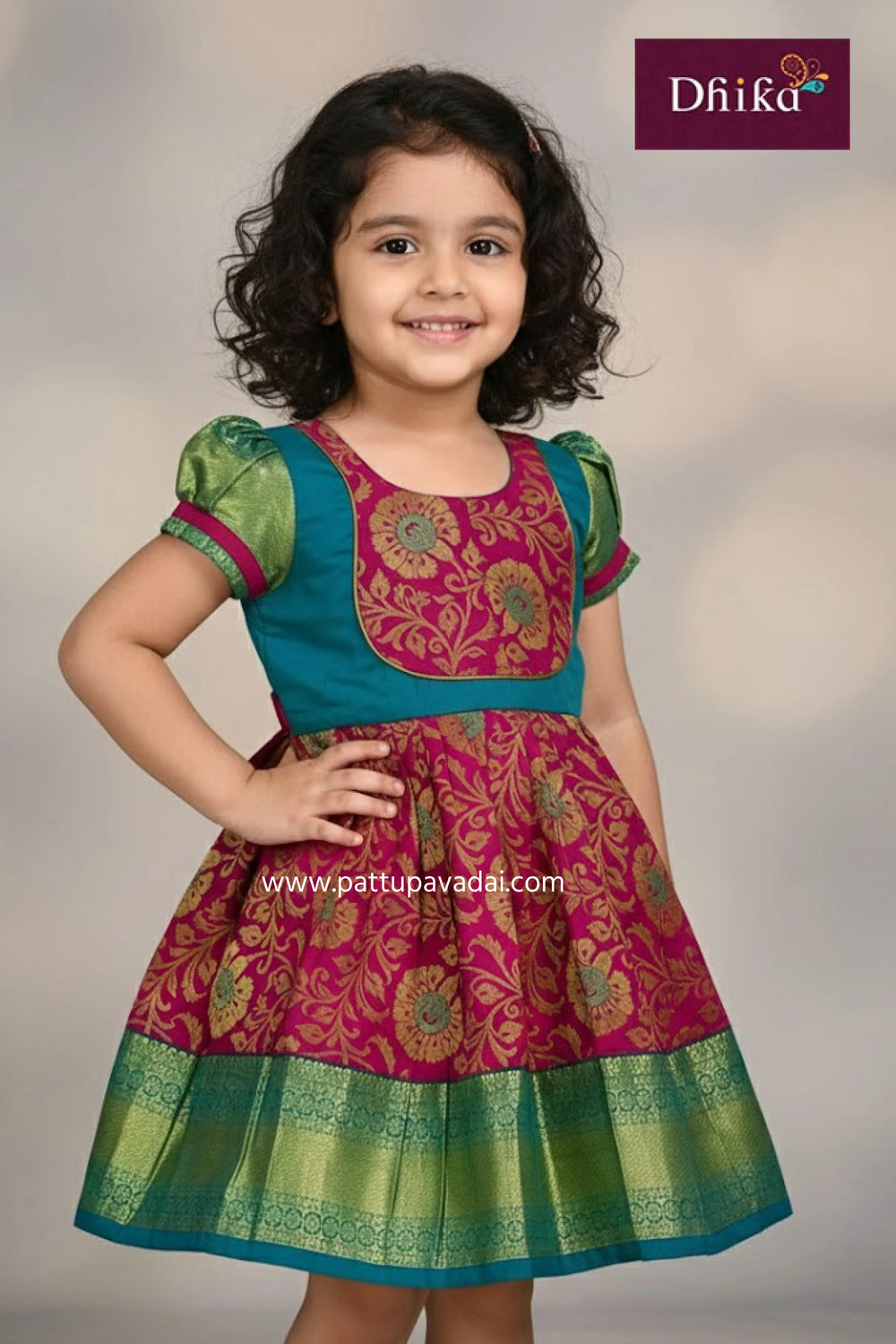 PureSilkFrock_Pink_RamaGreen_KanchipuramSilkPartyWearforBabyGirls_1