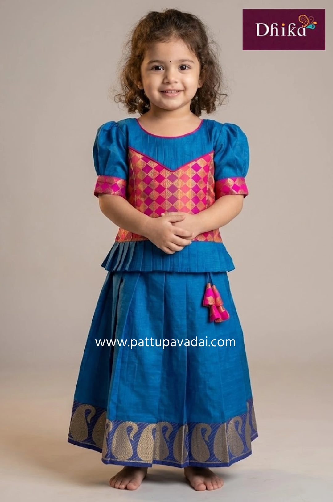 Pure Cotton Pavadai Blue and Pink