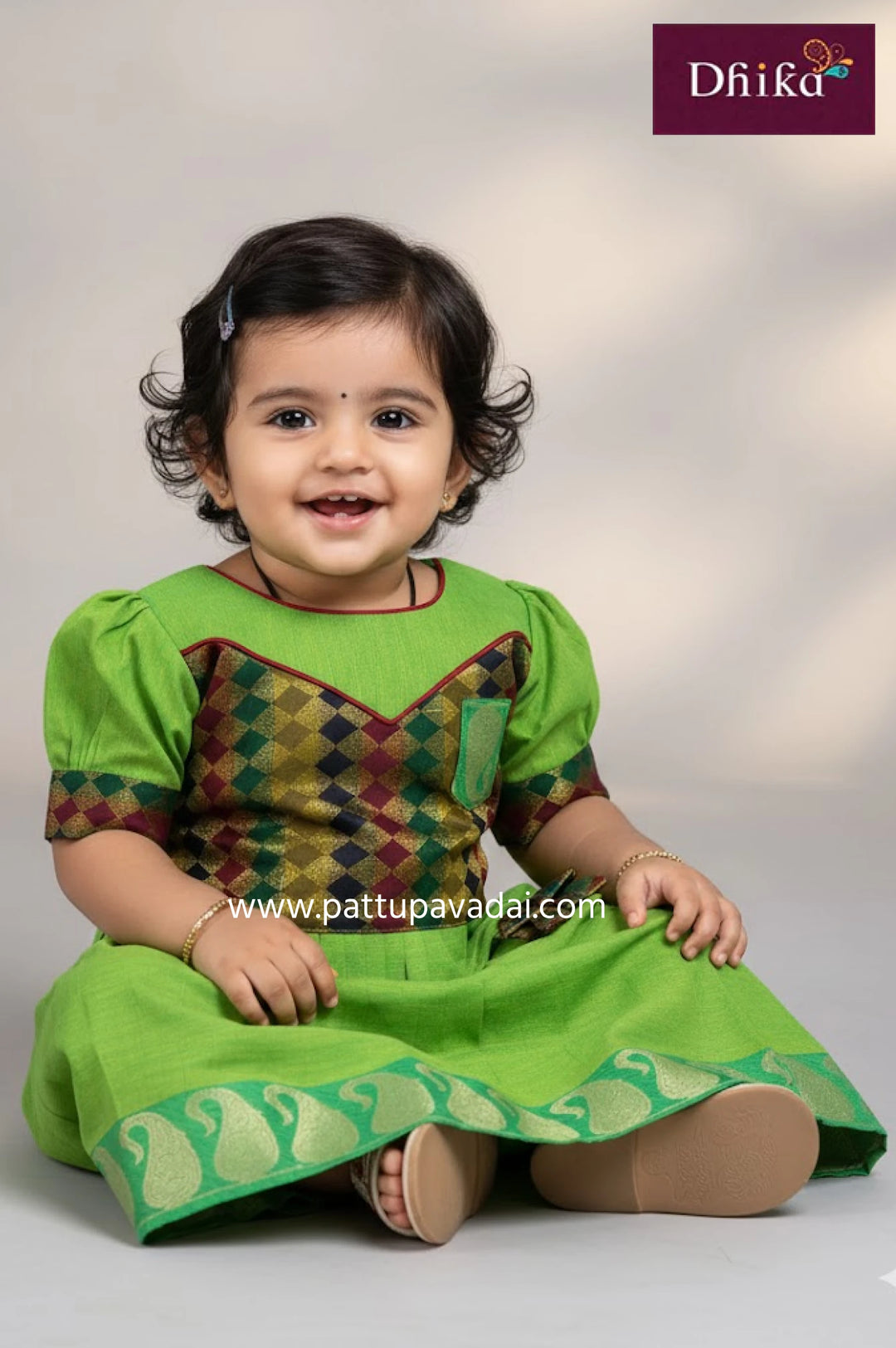 Pure Cotton Pavadai Parrot Green and Brown
