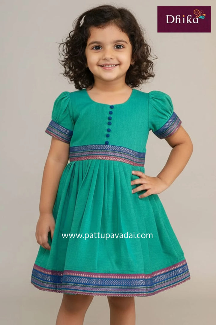 pure cotton sea green frock for kids comfortable everyday wear