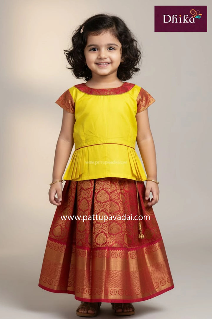 Pure Silk Pavadai Red and Yellow