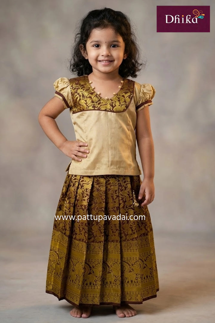 Pure Silk Pavadai Sandal and Brown