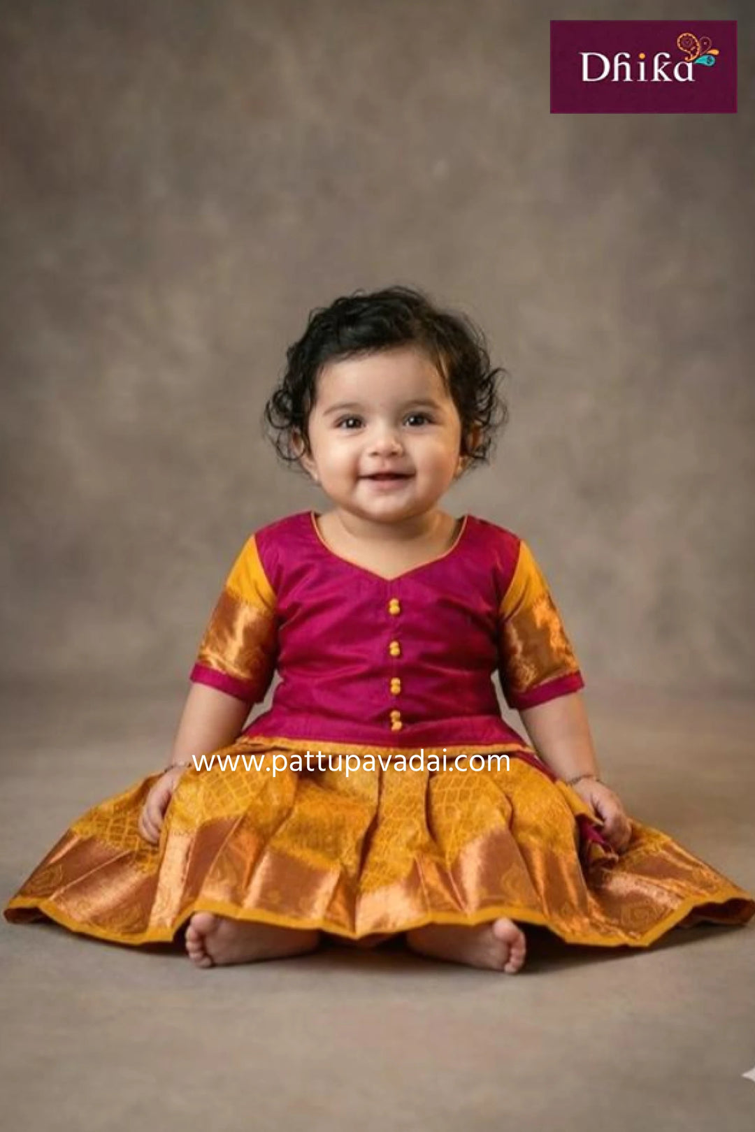 Pure Silk Pavadai Yellow and Pink for kids