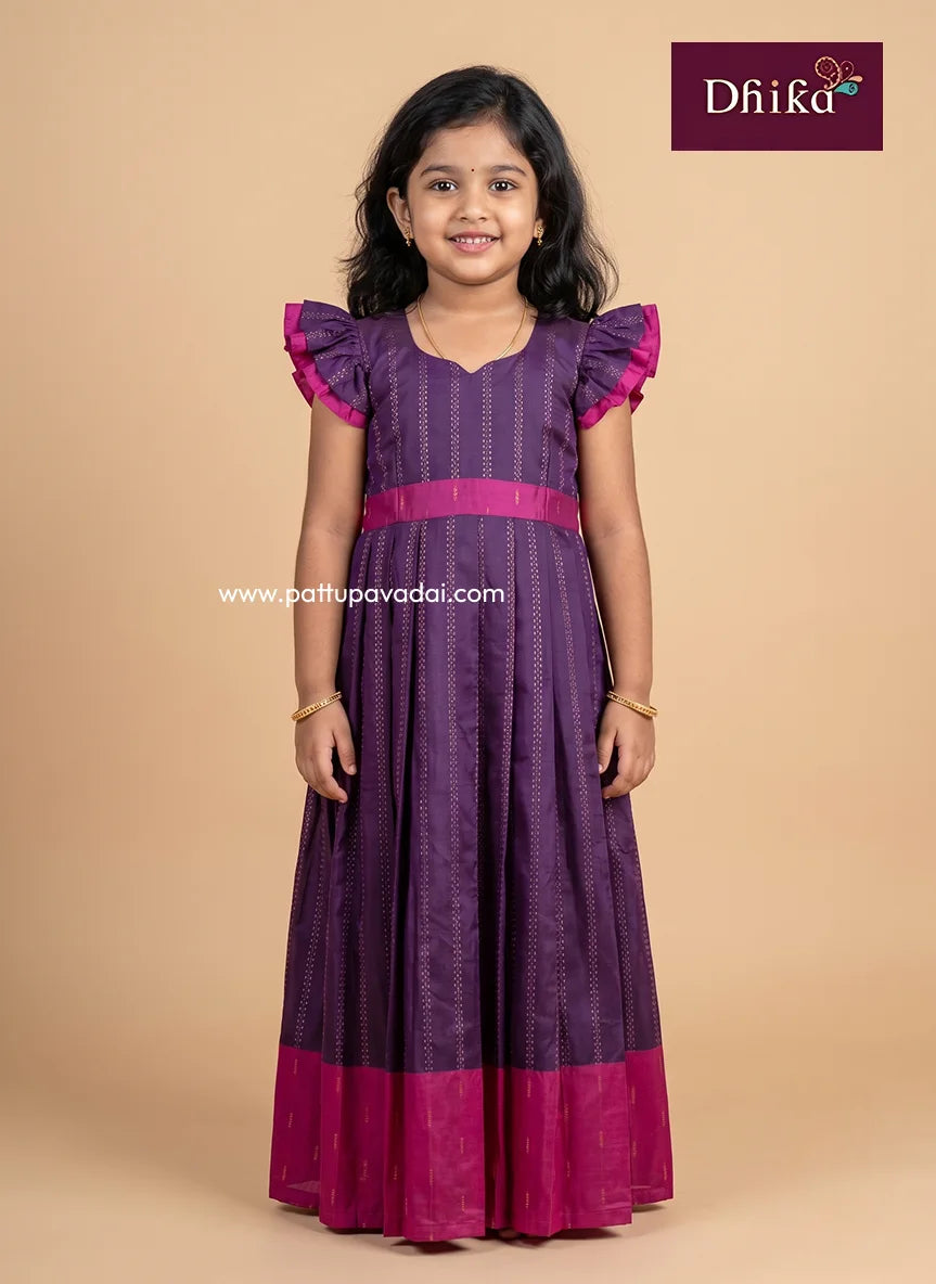 Girls purple and pink semi silk long gown festive dress
