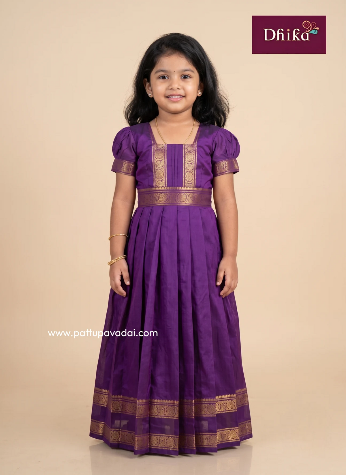 Purple pure cotton long gown for girls