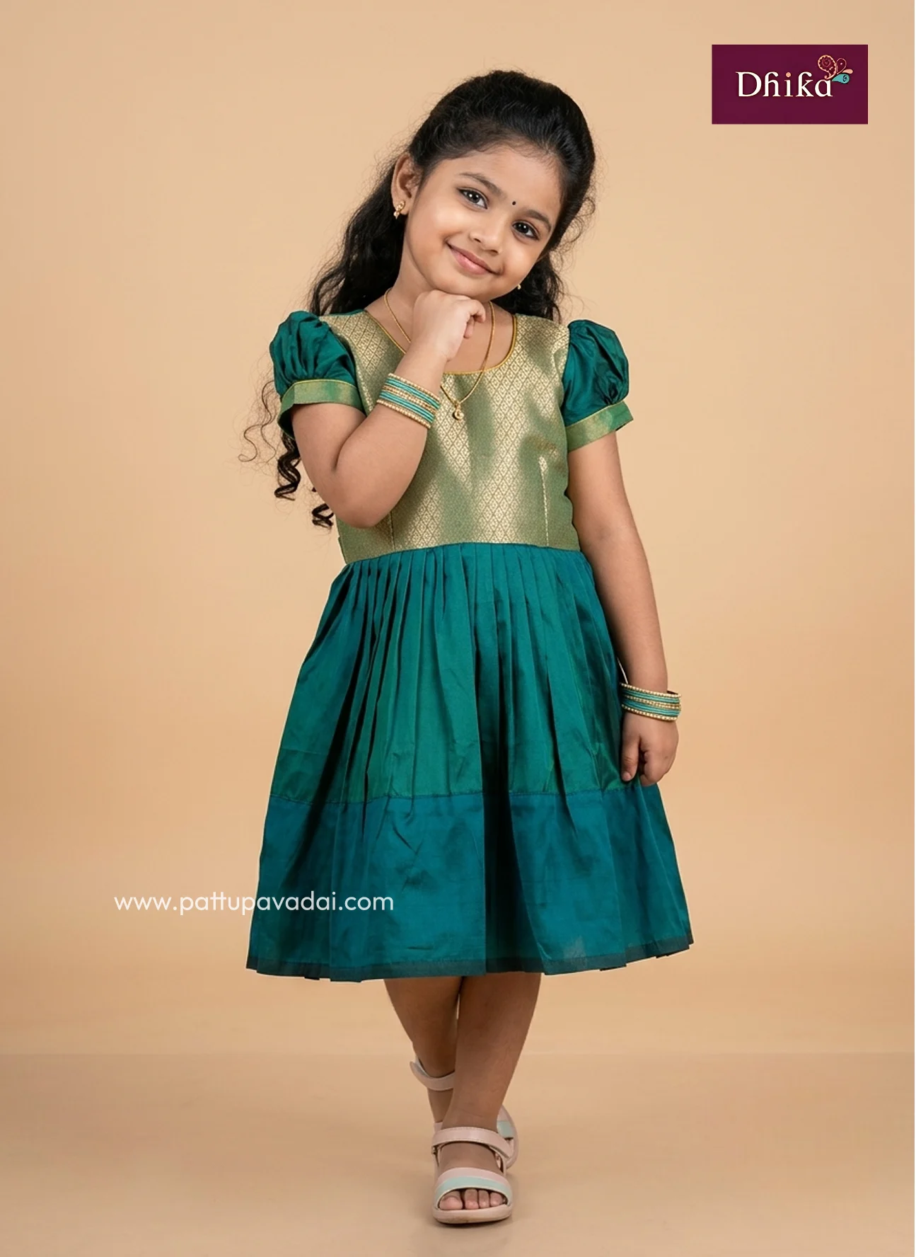 Rama Green Soft Silk Frock for Girls