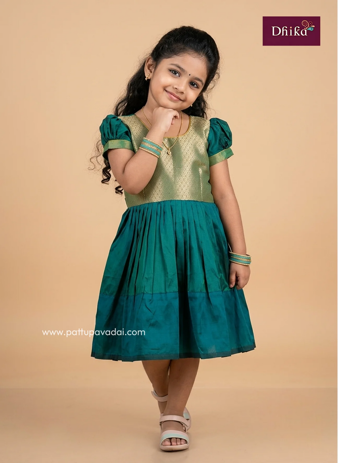 rama green soft silk frock for girls