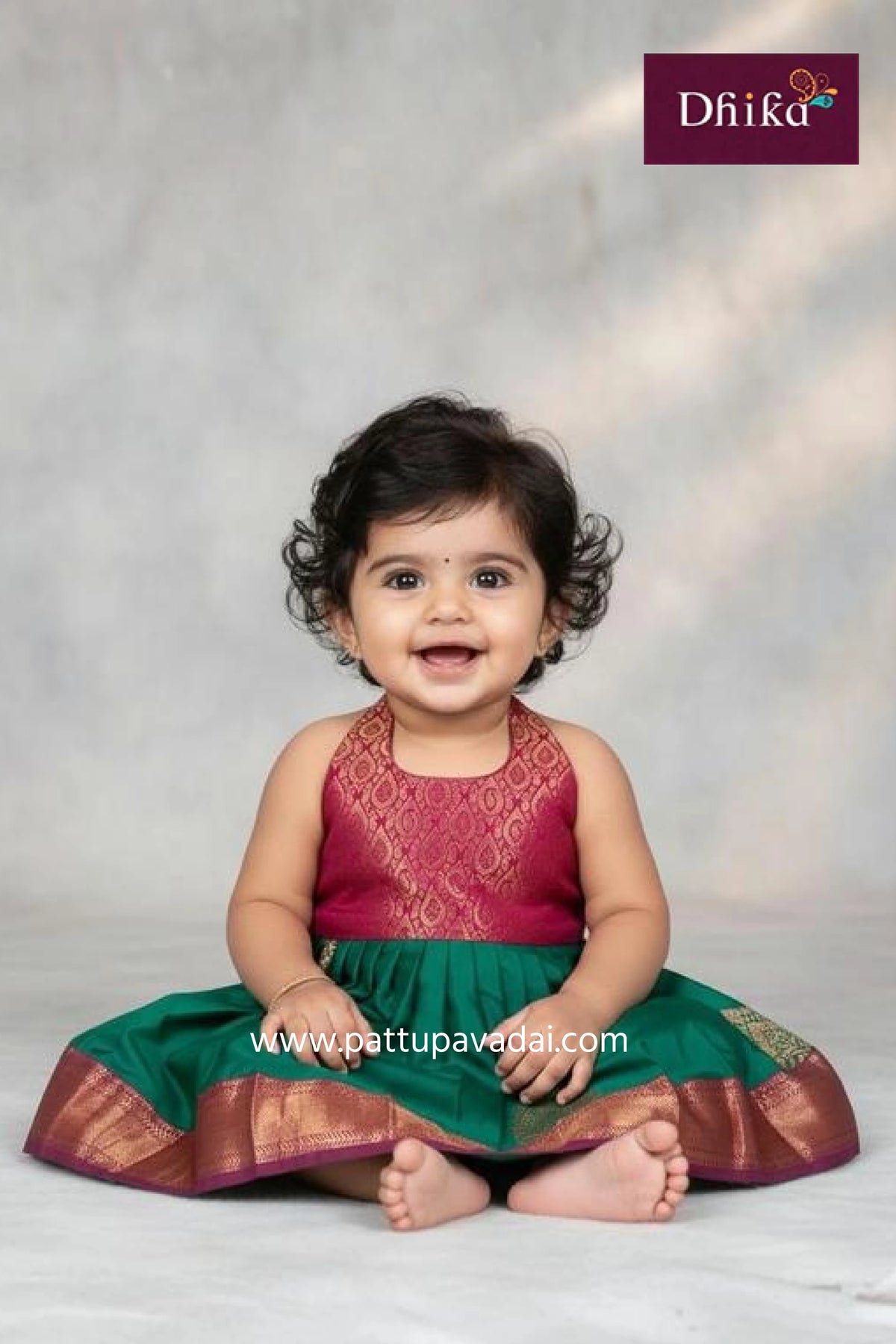 Premium Ramagreen and Pink Silk Frock for kids made from soft silk fabric.