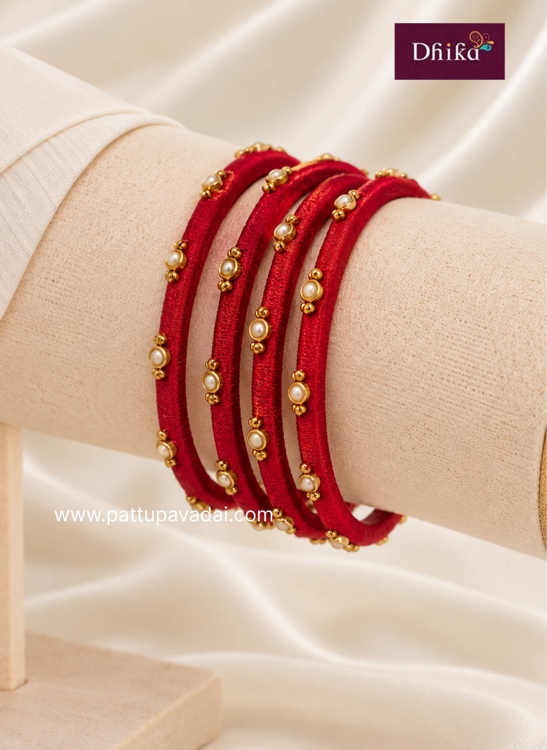 red and golden silk thread bangles 4 pcs for kids
