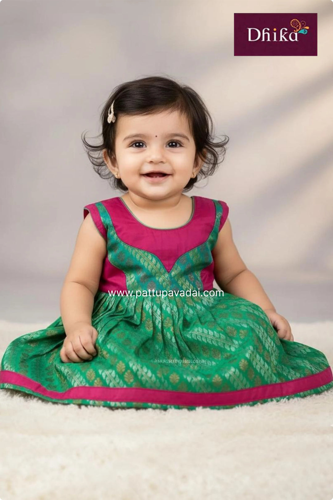 Sea Green Pure Silk Frock for Girls | Kids Traditional & Party Wear