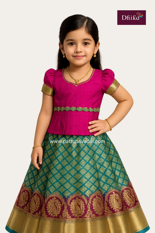 Semi Kanchi pattu pavadai blue and pink