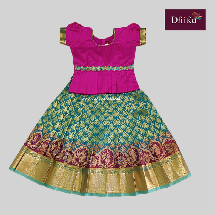 Semi Kanchi pattu pavadai blue and pink