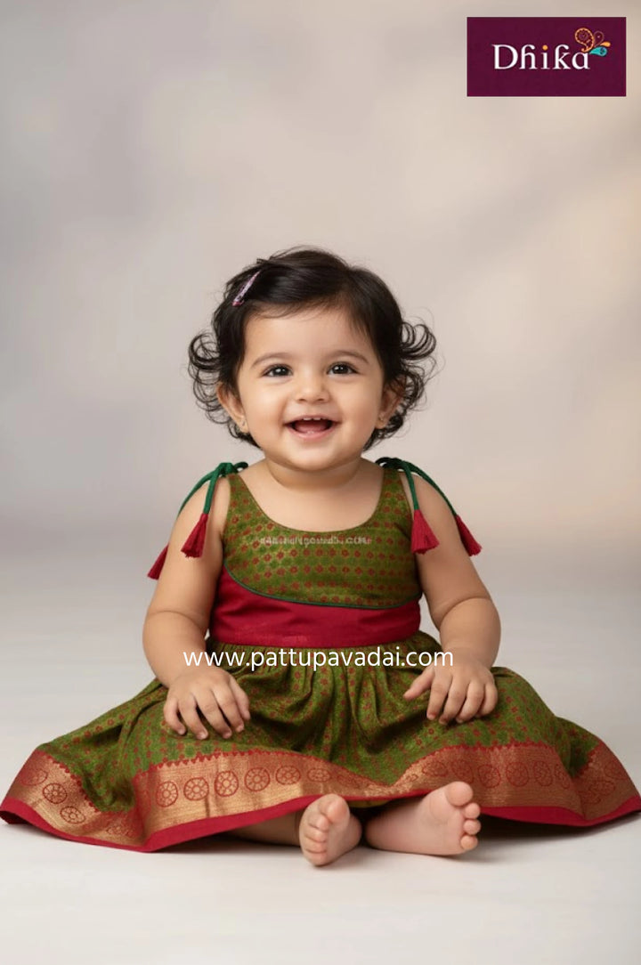 green semi silk frock for kids traditional comfortable party wear
