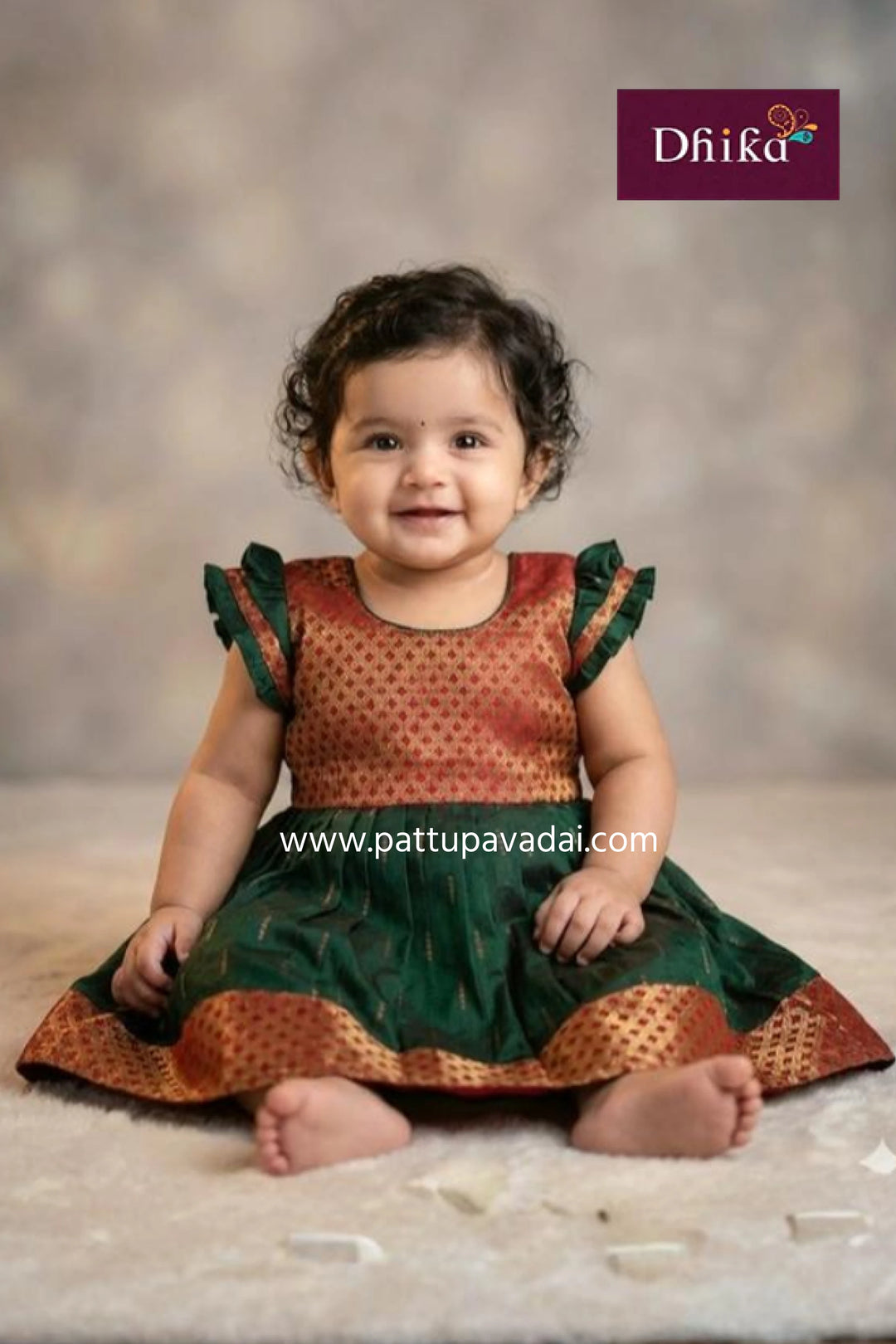Silk Cotton Frock Maroon and Green - Pattupavadai.com