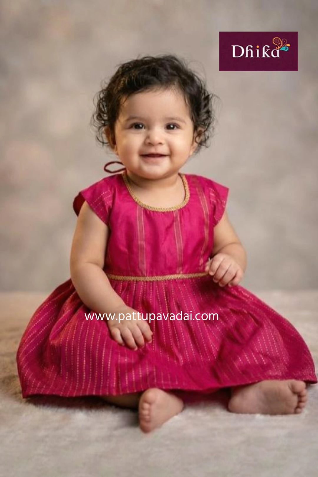 Silk Cotton Frock Pink and Golden - Pattupavadai.com