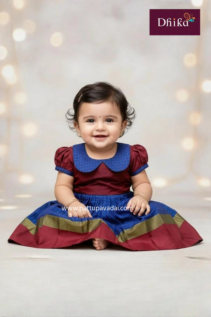 SilkCottonFrockforGirls_Kids_Blue_MaroonParty_FestiveDress