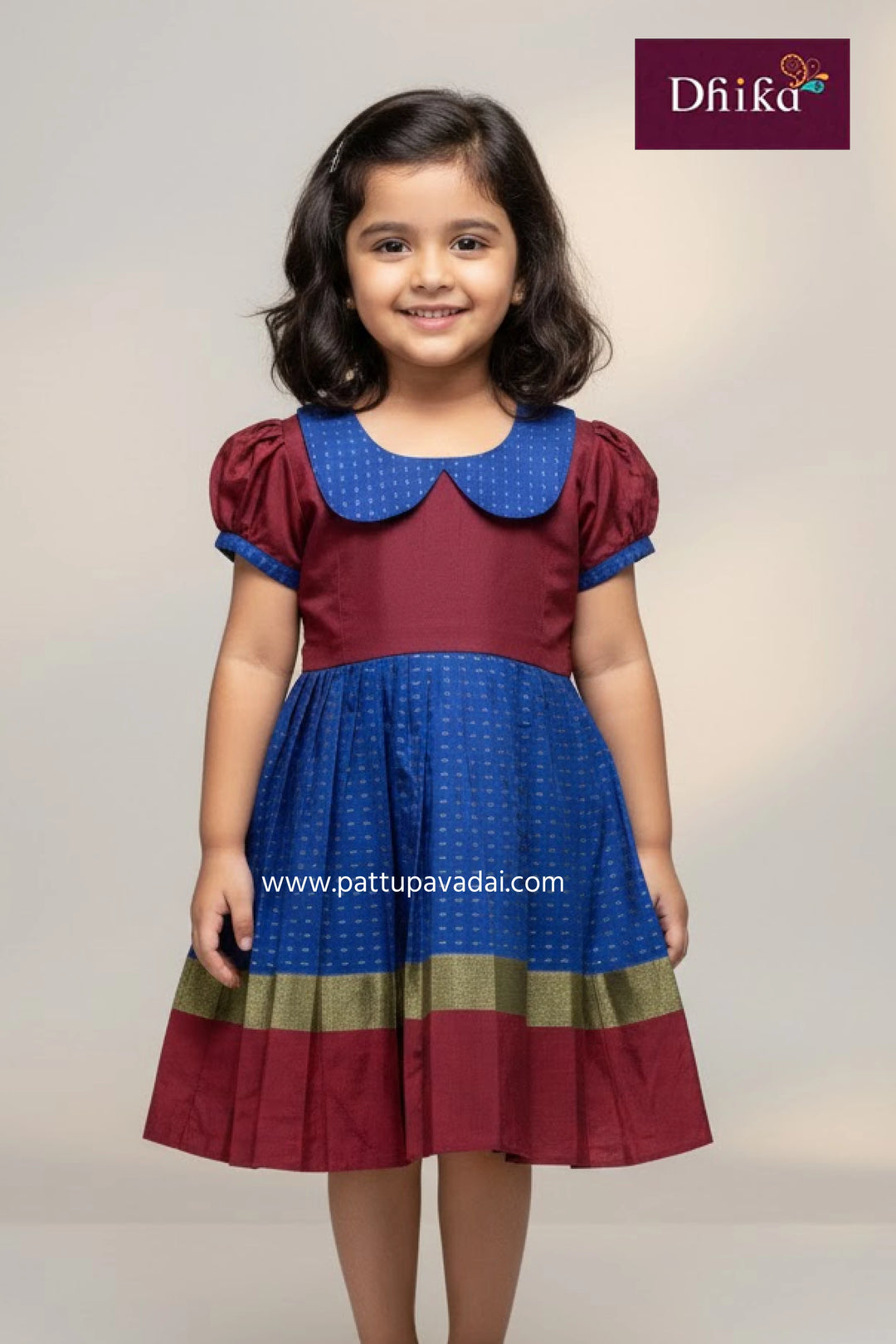 SilkCottonFrockforGirls_Kids_Blue_MaroonParty_FestiveDress