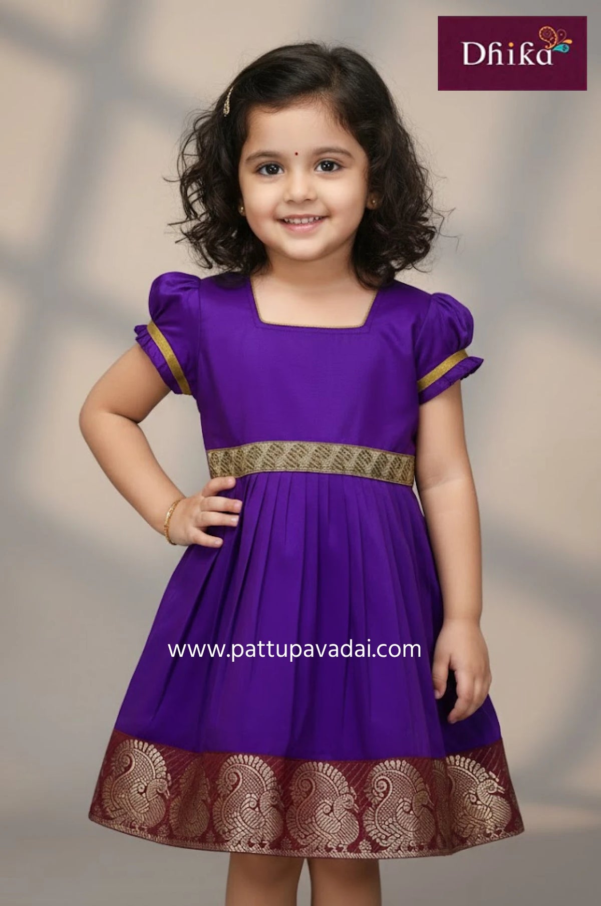 violet silk cotton frock for kids with mango orders piping and soft cotton lining