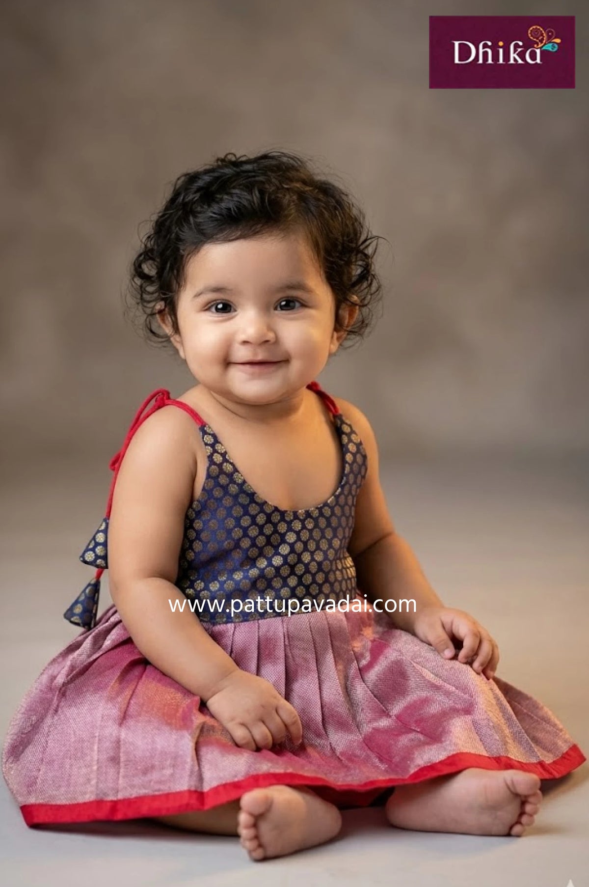 navy blue and red silk knot frock for kids easy to wear party outfit