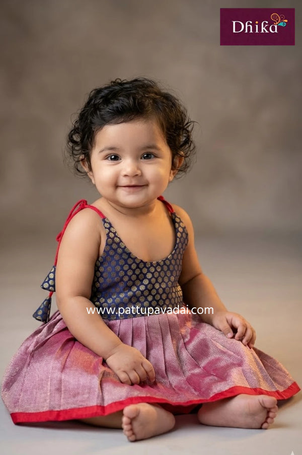 navy blue and red silk knot frock for kids easy to wear party outfit