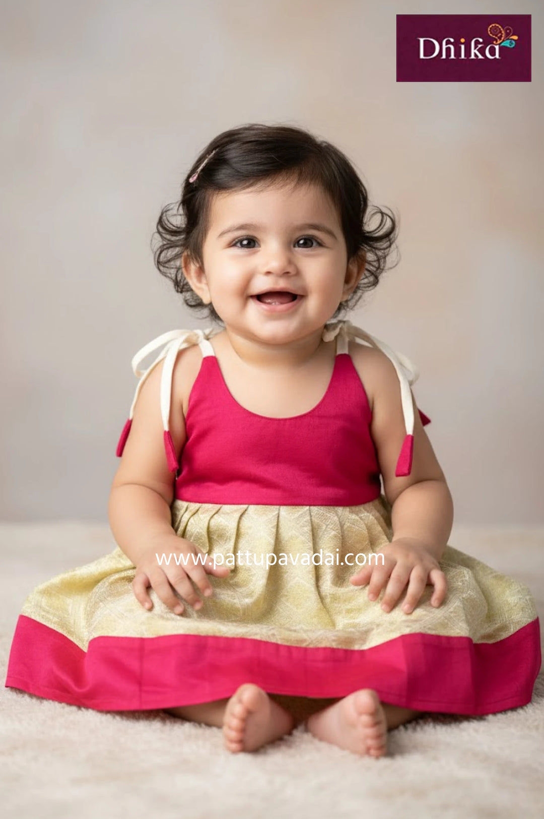 pink and golden silk frock for kids elegant party wear