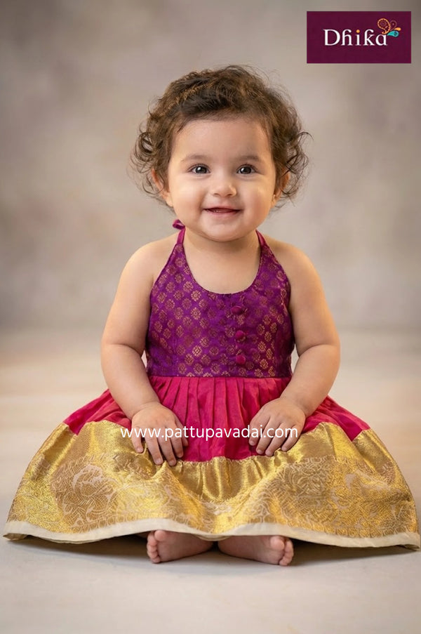 pink and magenta silk frock for kids elegant party wear