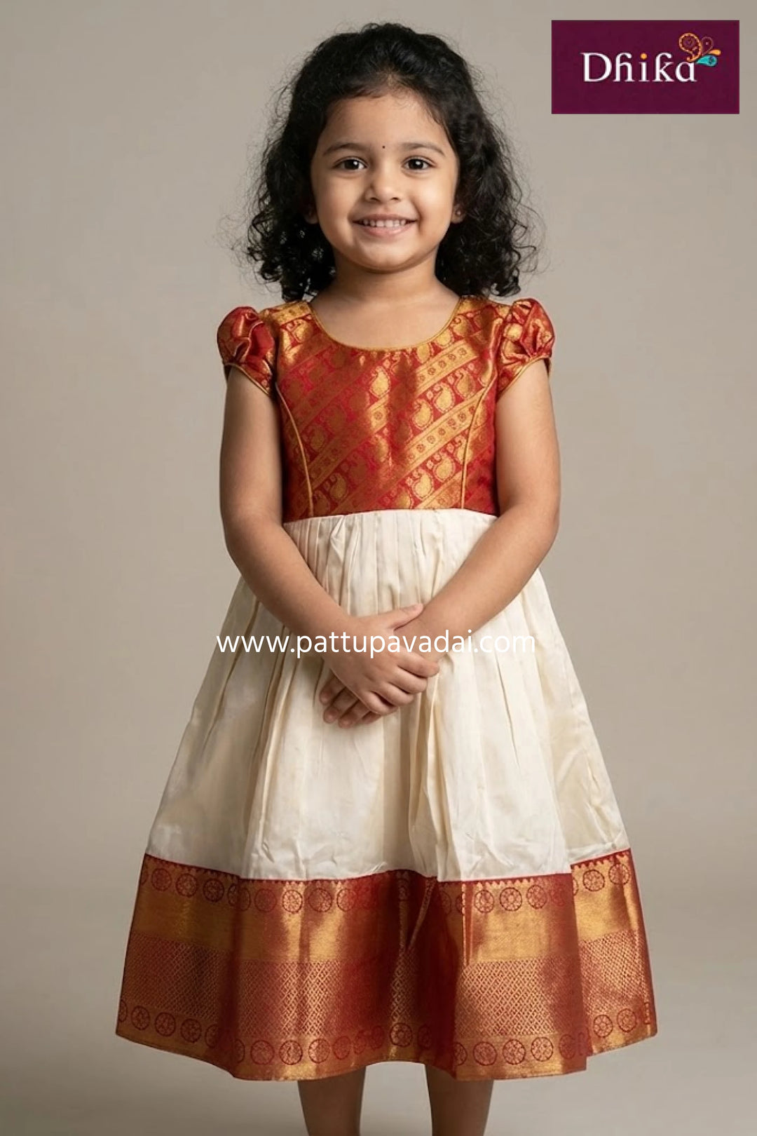 kids sandal and red silk long gown traditional festive long dress with piping yoke and cotton inner lining