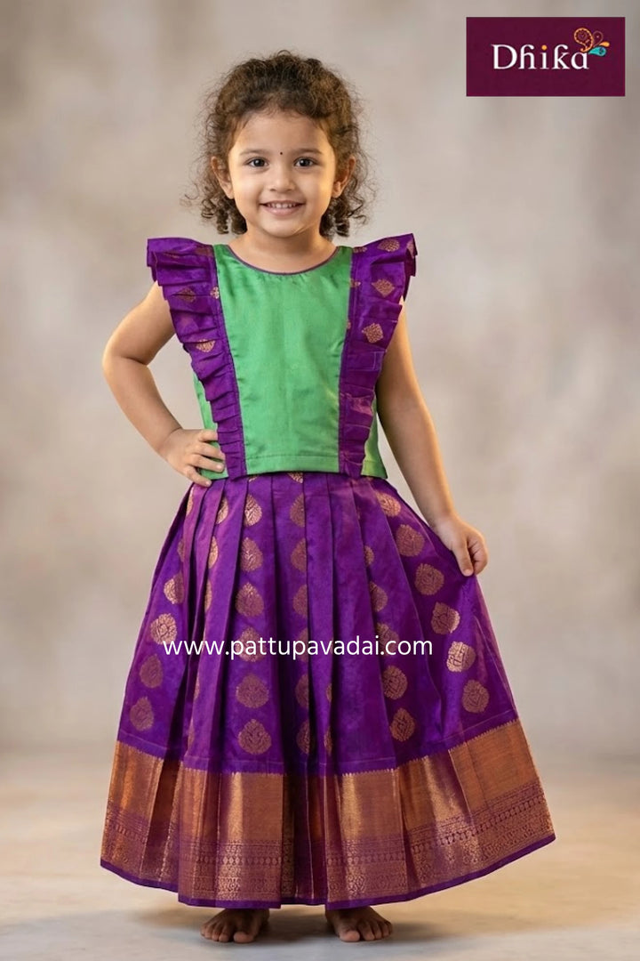 Silk Pavadai Purple and Green