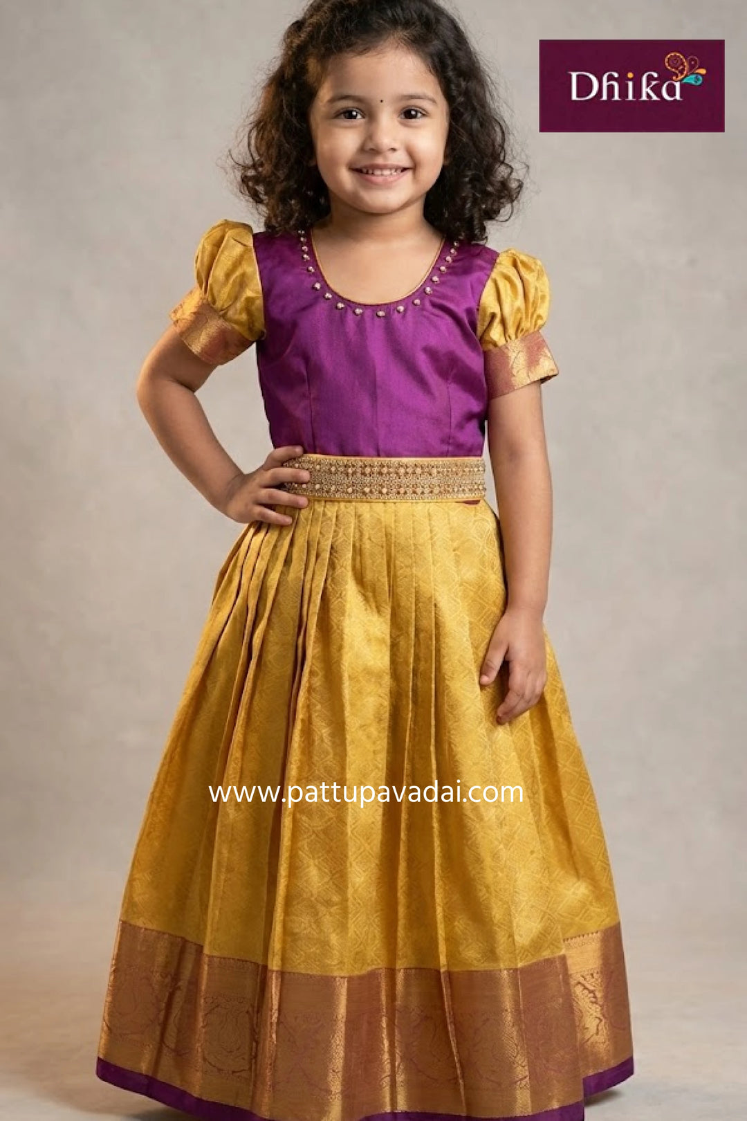 magenta and gold soft silk long gown pattu frock for baby girl inspired by pattu pavadai for kids available online at pattupavadai.com