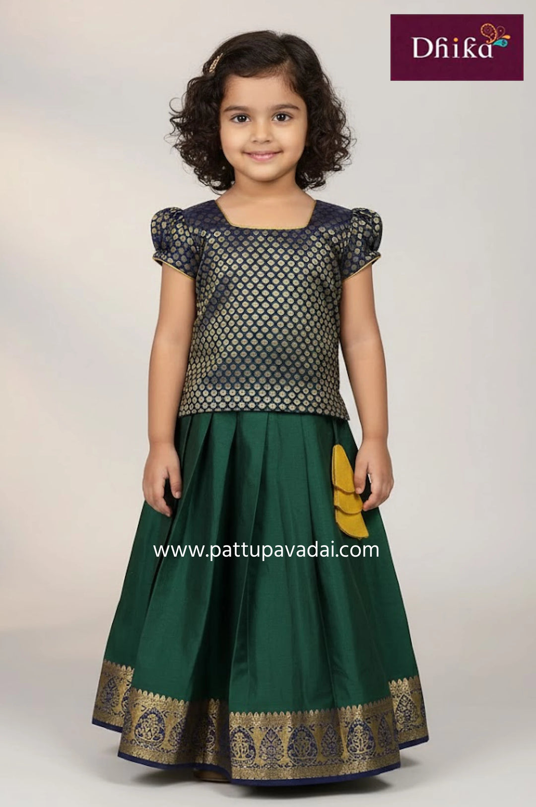 Soft Silk Pavadai Green and Navy Blue