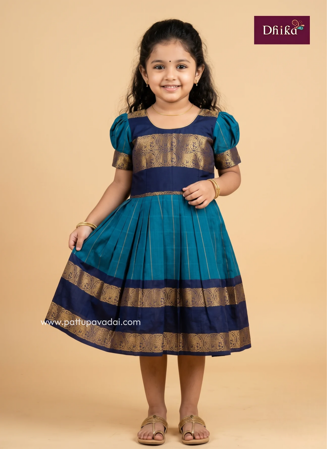 teal pure cotton frock with navy colour for kids