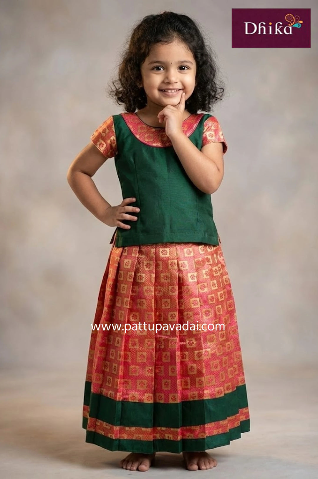 Traditional Brocade Pavadai Green and Orange