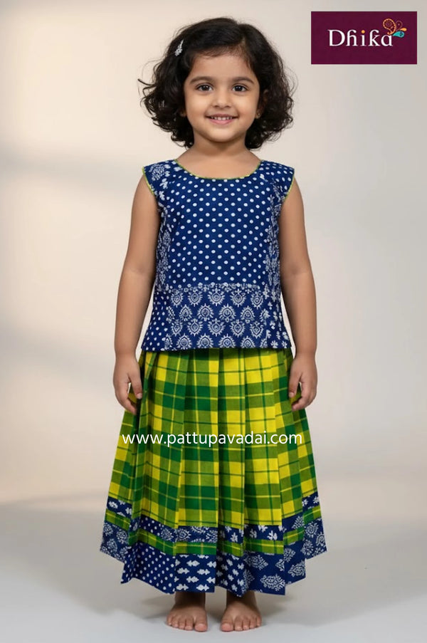 Traditional Cotton Pavadai Green and Blue