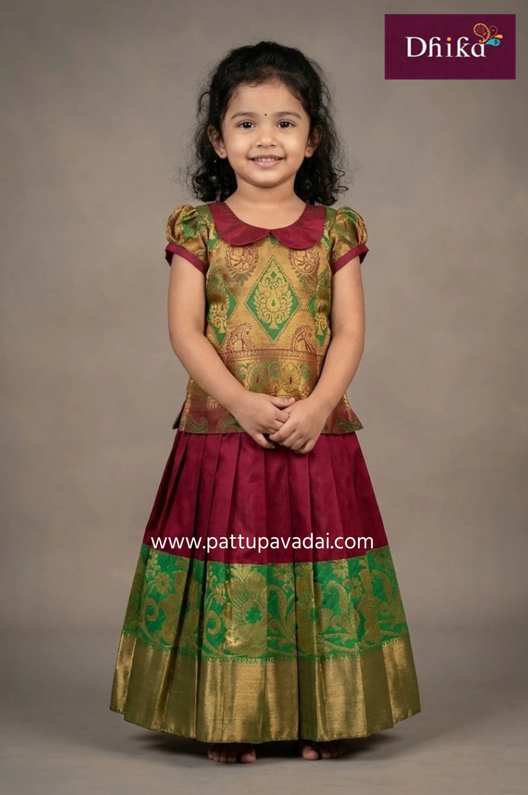 Traditional Silk Pavadai Green and Red