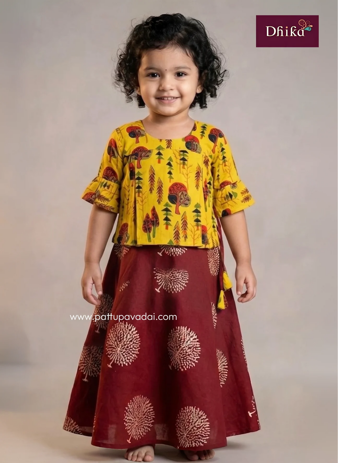 TrendyCottonPavadaiRed_Yellow_UmbrellaPatternEthnicSetforKid
