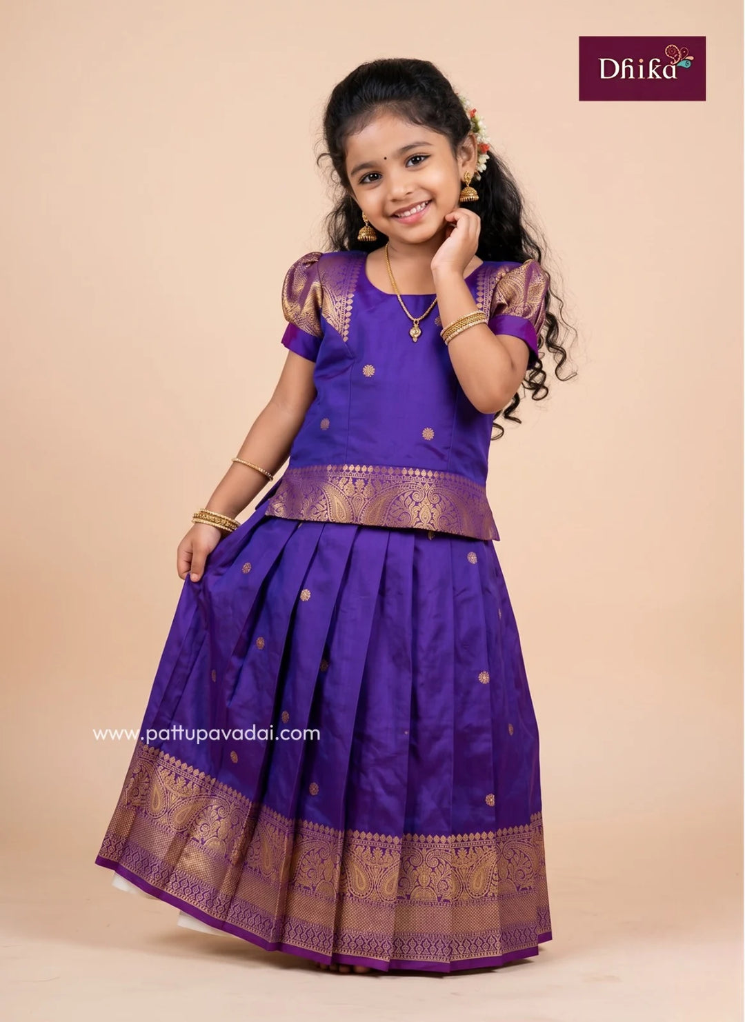 violet semi pure silk pavadai for girls