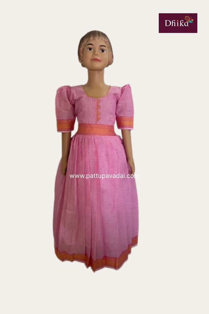 Kids Pure Cotton Long Gown – Baby Pink | Comfortable Traditional Dress for Girls