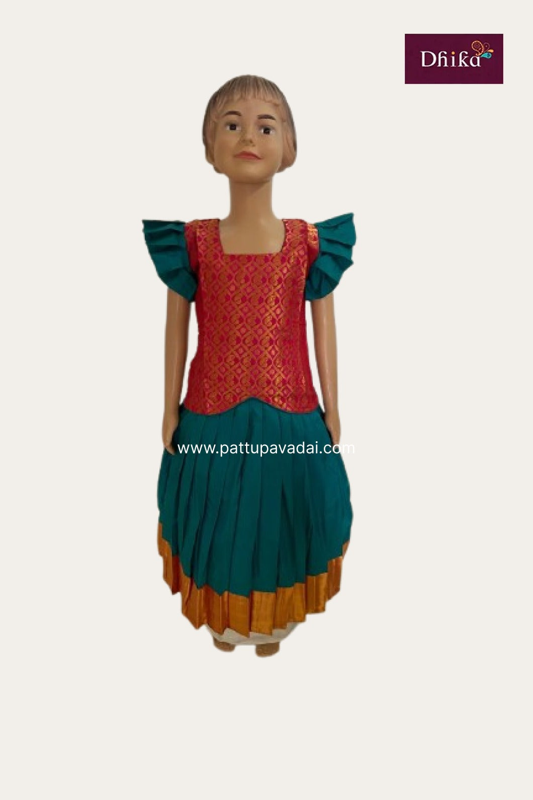Kids Soft Silk Pavadai – Rama Green & Pink | Traditional Pattu Pavadai for Girls