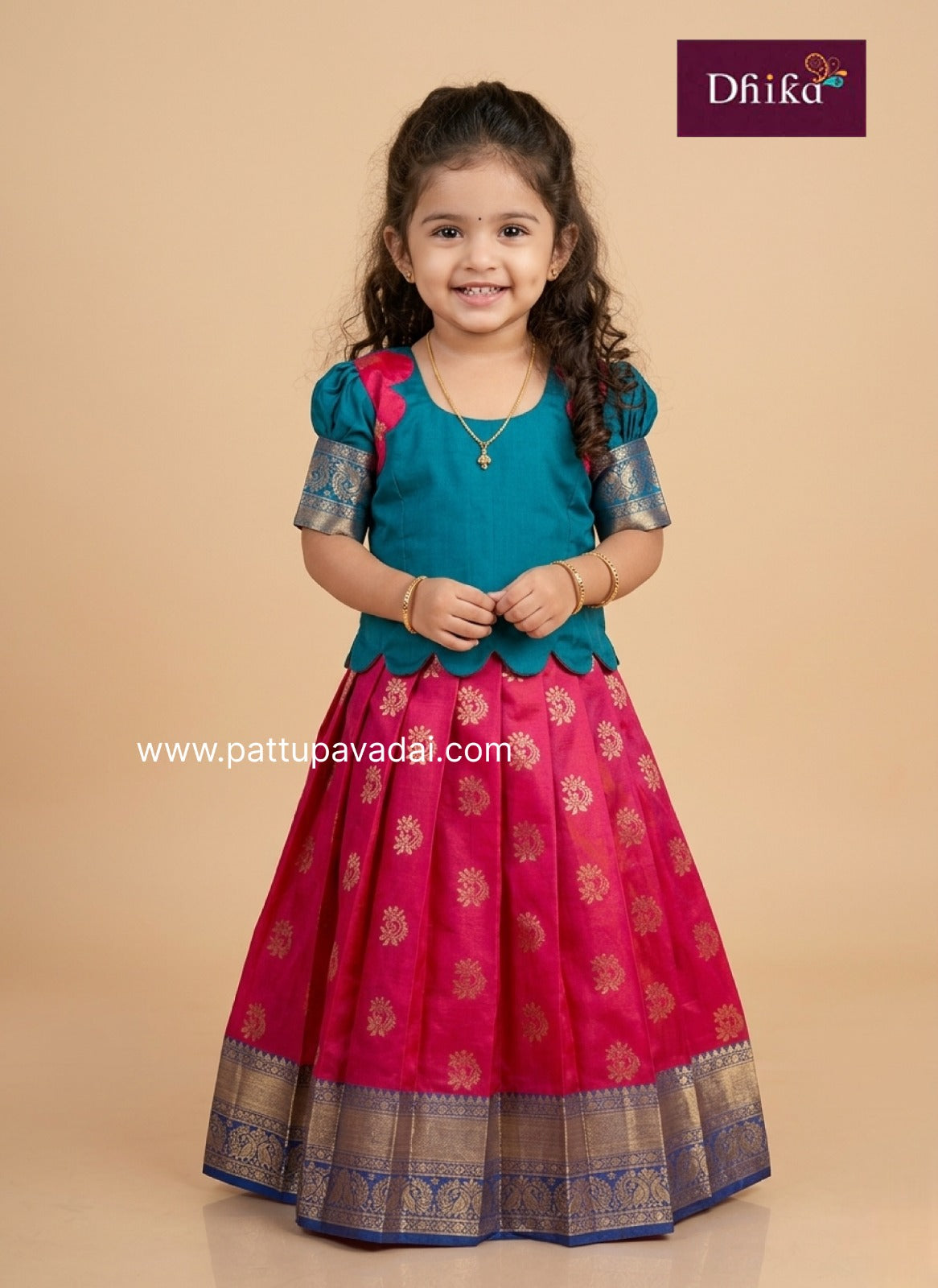 Pink and Blue Mangalagiri Soft Silk Pavadai Sattai for Kids – Festive Pattu Pavadai Set