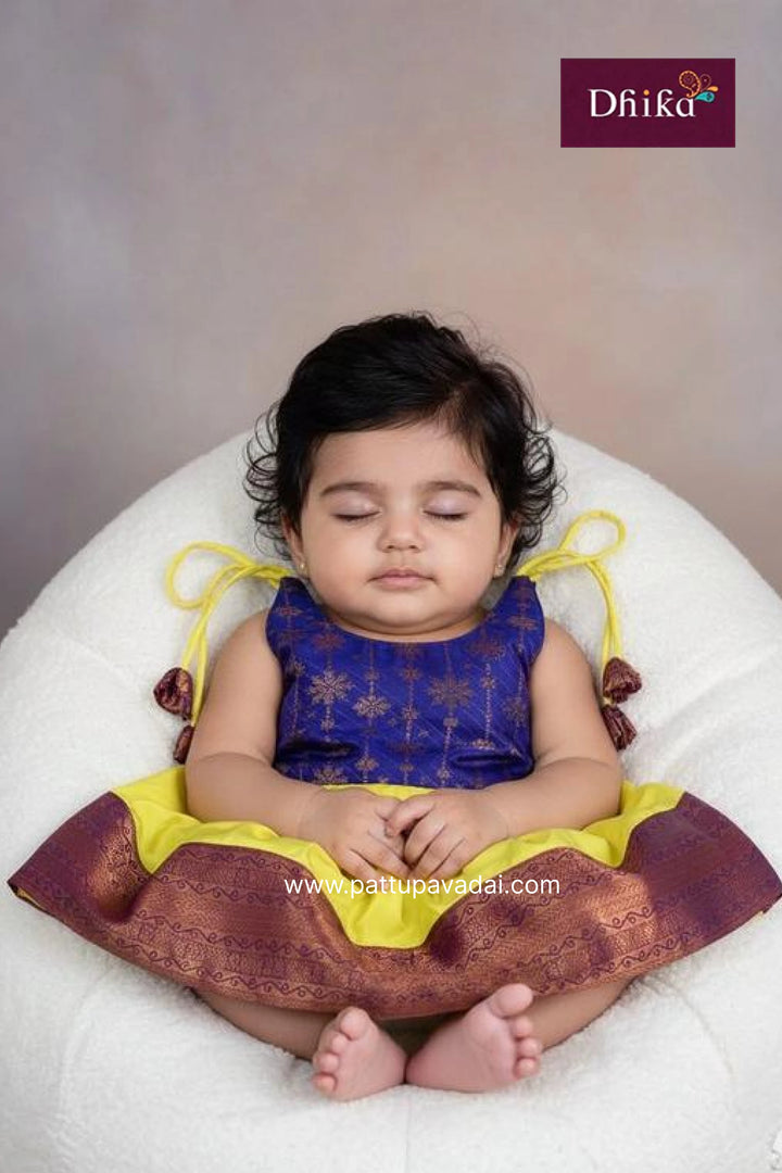 Yellow_BlueSilkFrockforGirls_KidsPartyWearDress