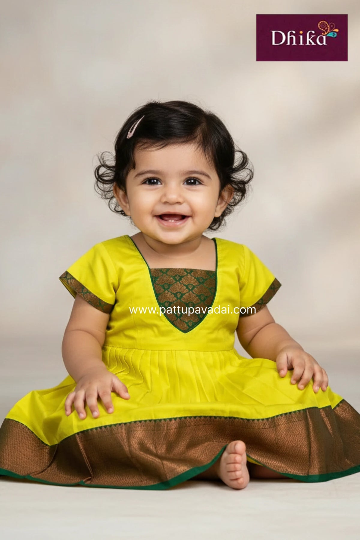 Yellow & Green Soft Silk Frock for Girls | Kids Party & Festive Wear