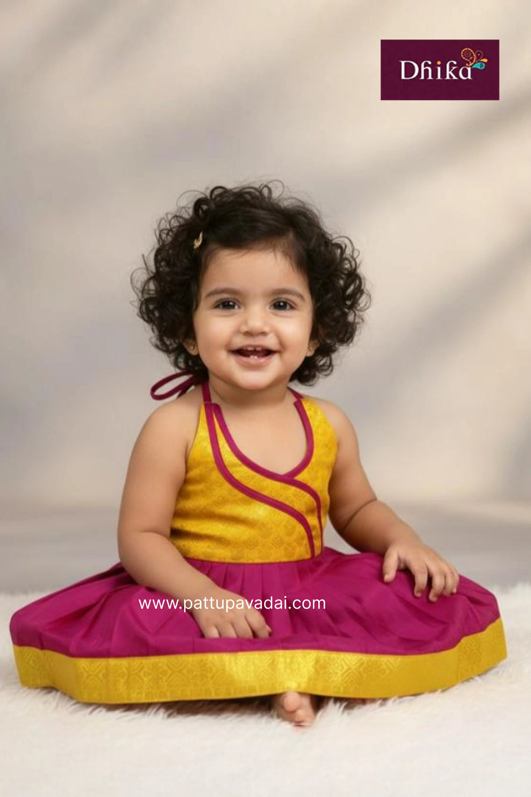 Yellow_PinkKnotSilkFrockforGirls_KidsPartyWearDress