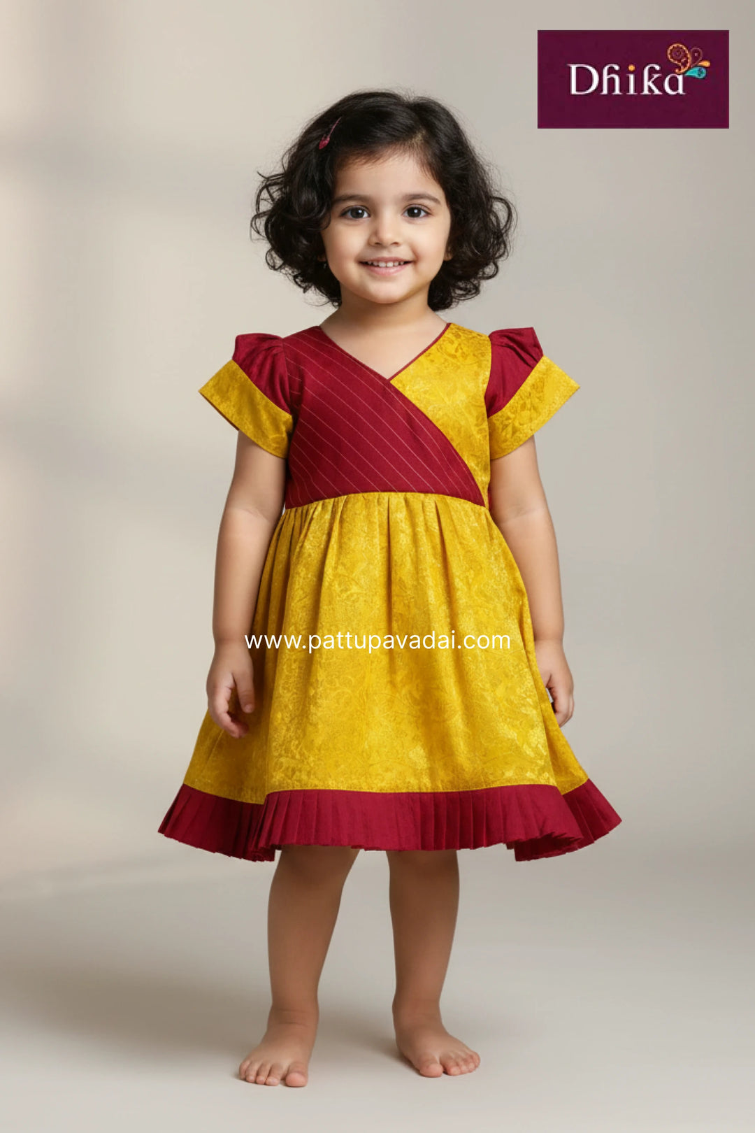Yellow & Pink Silk Pattu Frock for Girls | Premium Traditional Wear