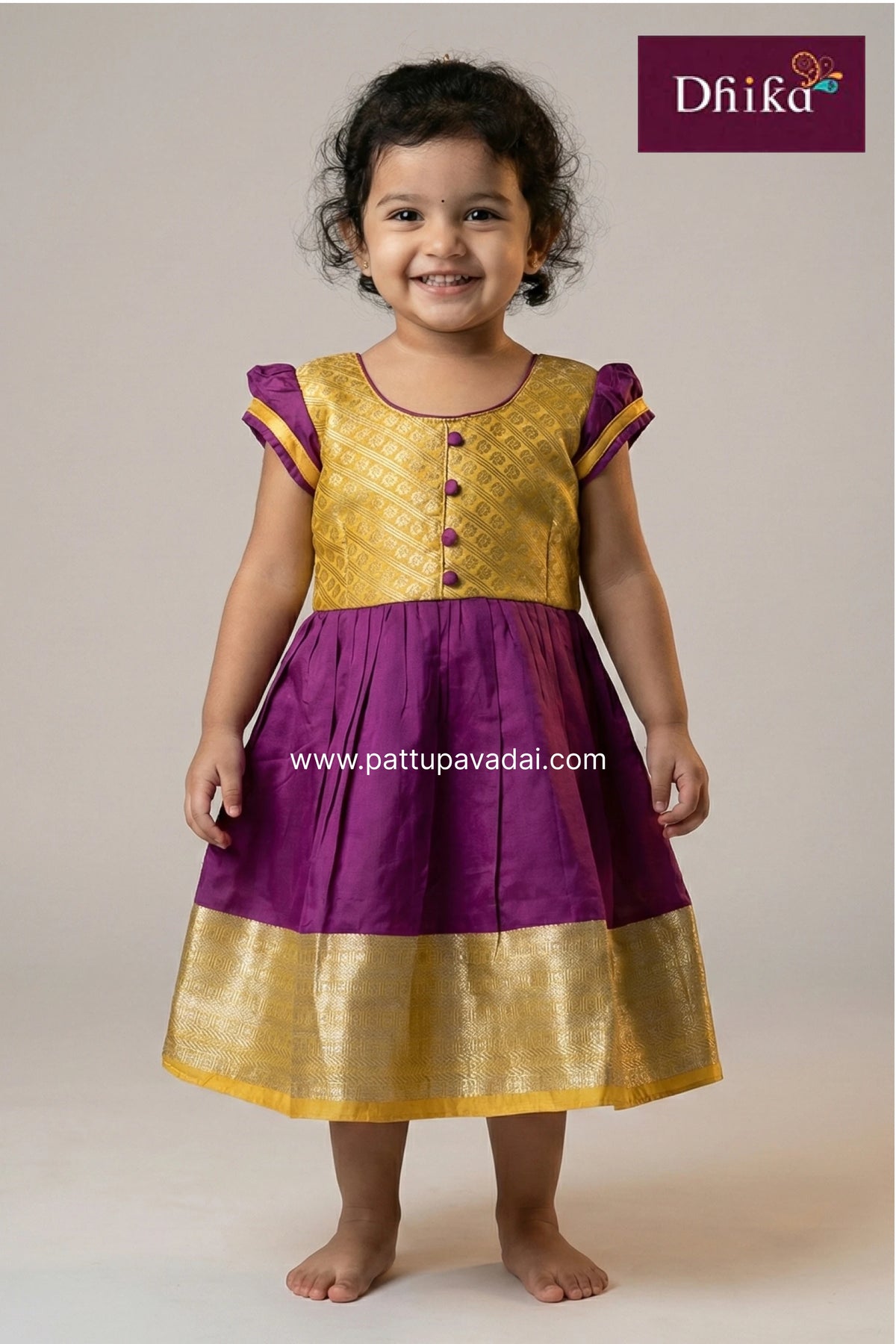 Yellow & Violet Silk Frock for Girls | Kids Party & Traditional Wear