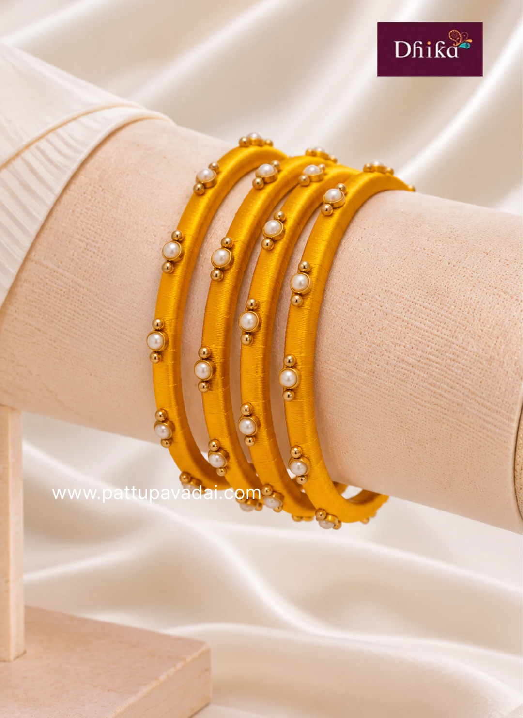 yellow and golden silk thread bangles 4 pcs