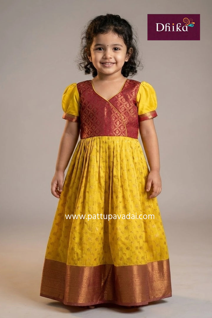 yellow red silk long gown kids festive traditional long dress available online