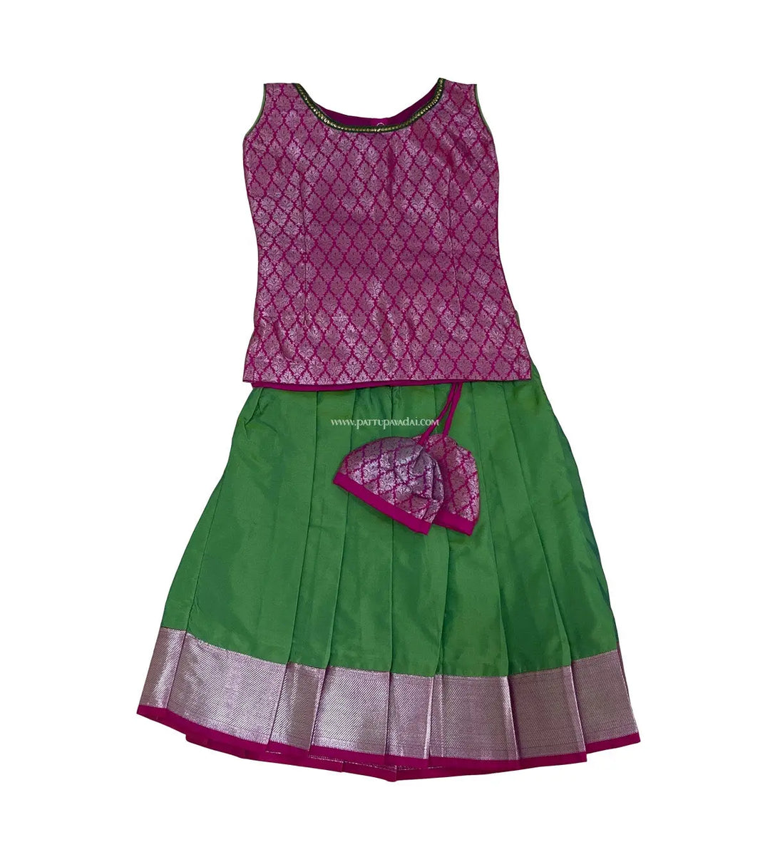 Art Silk Pavadai Magenta and Green - Pattupavadai.com